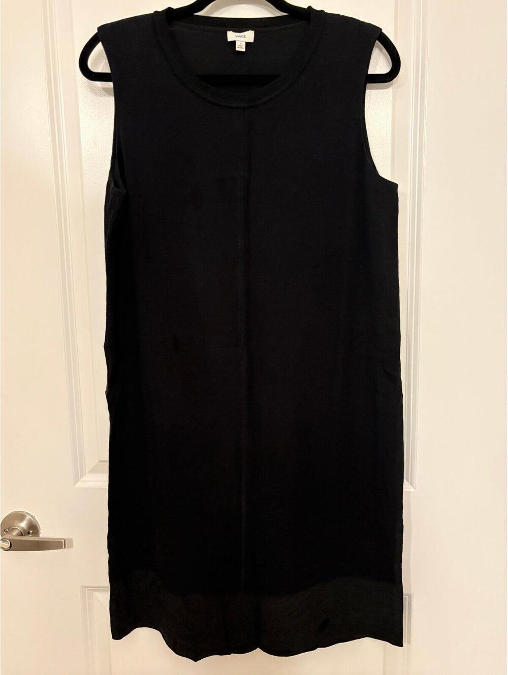 VINCE Black Sleeveless Silk Shift Dress – Size L